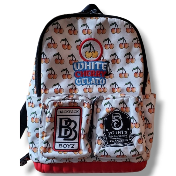 Backpack Boyz White Cherry Gelato Print Backpack Five (5) Points Los Angeles - Picture 3 of 16